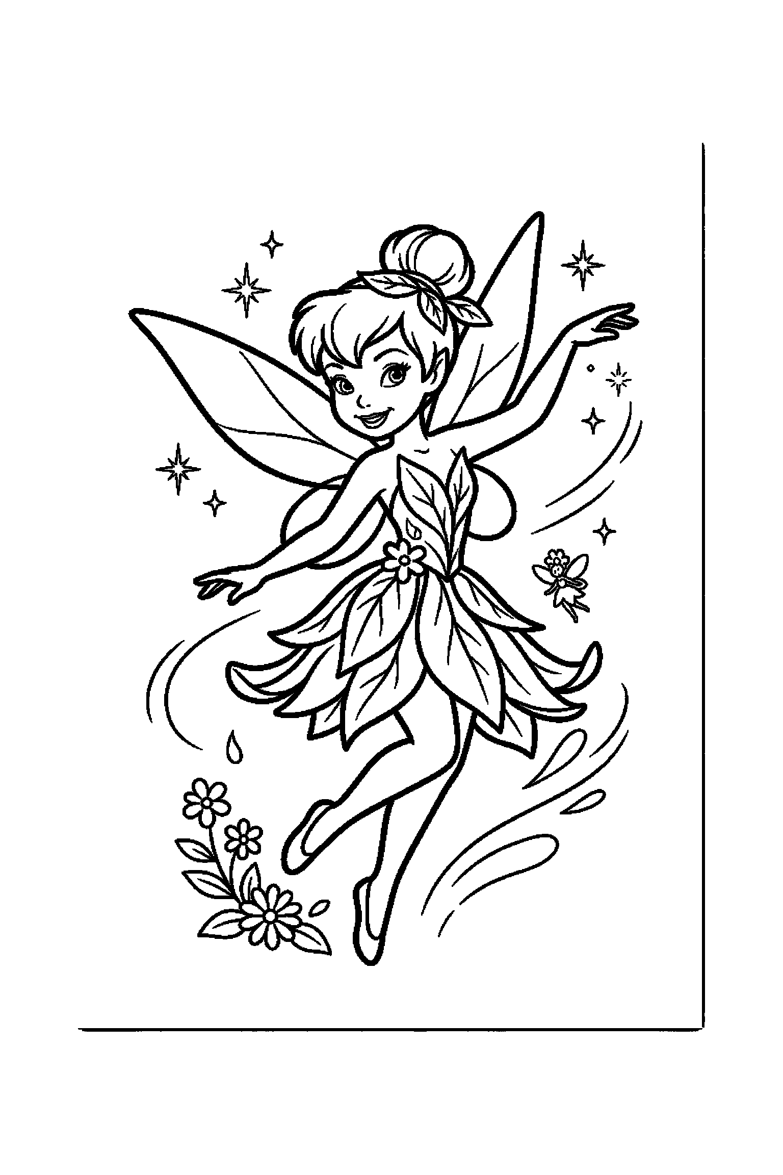Coloriage Fée Clochette gratuit à imprimer : une petite fée qui danse sans décor compliqué