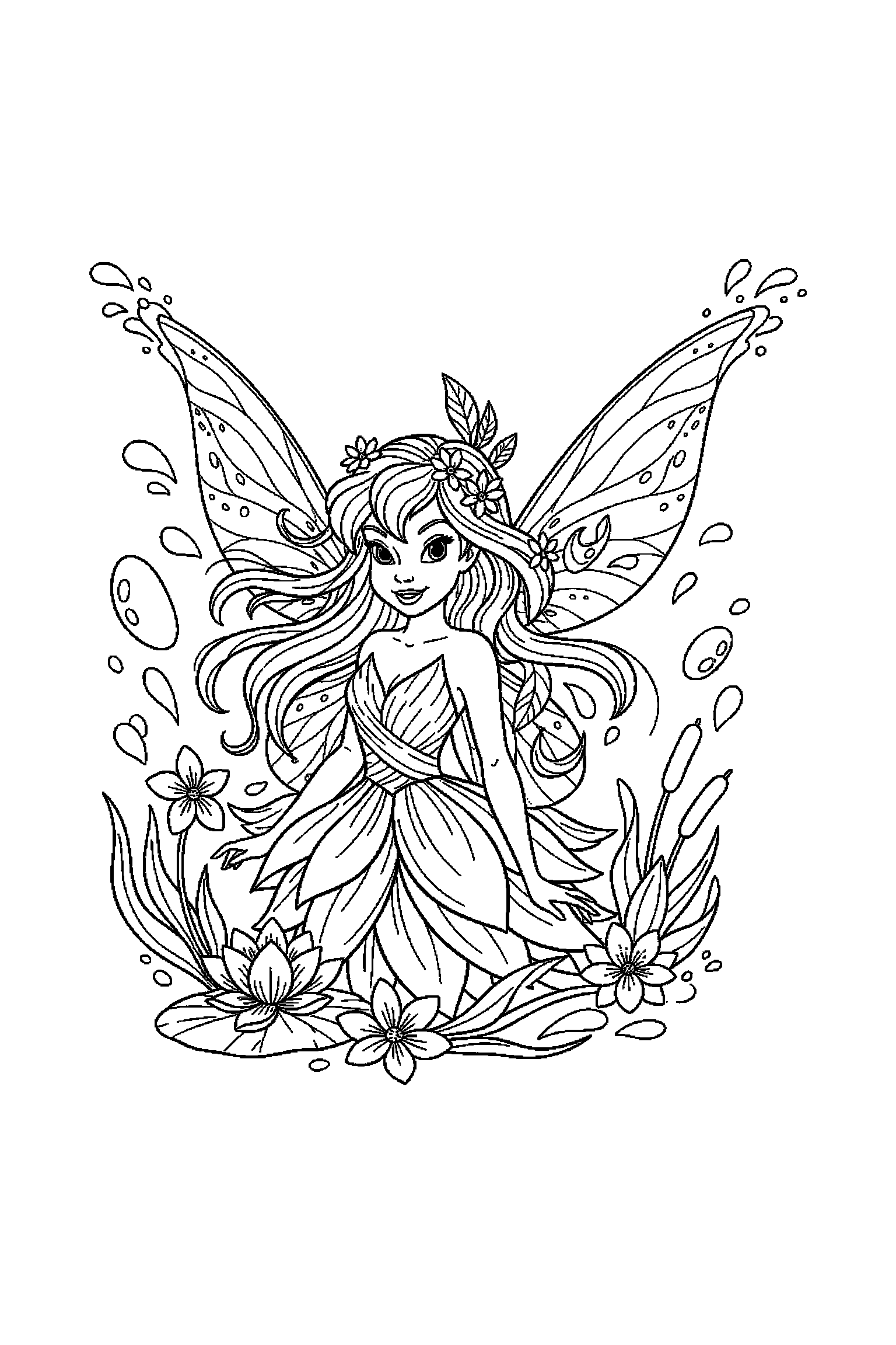 Coloriage Fée Clochette gratuit à imprimer : une fée des eaux en portrait facile à colorier