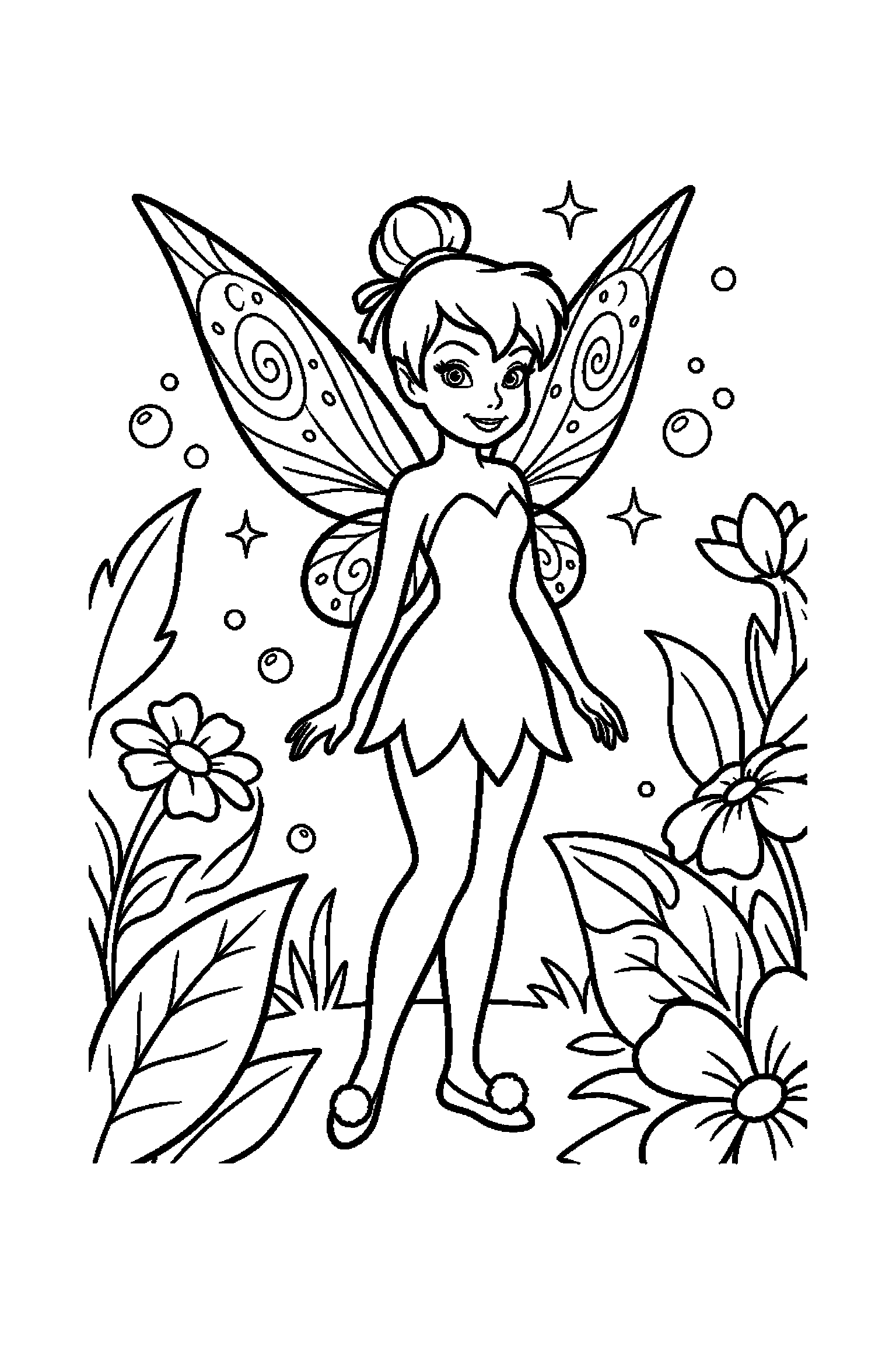 Coloriage Fée Clochette gratuit à imprimer - Clochette debout avec une posture simple et lisible Coloriage Fée Clochette gratuit à imprimer : Clochette debout avec une posture simple et lisible