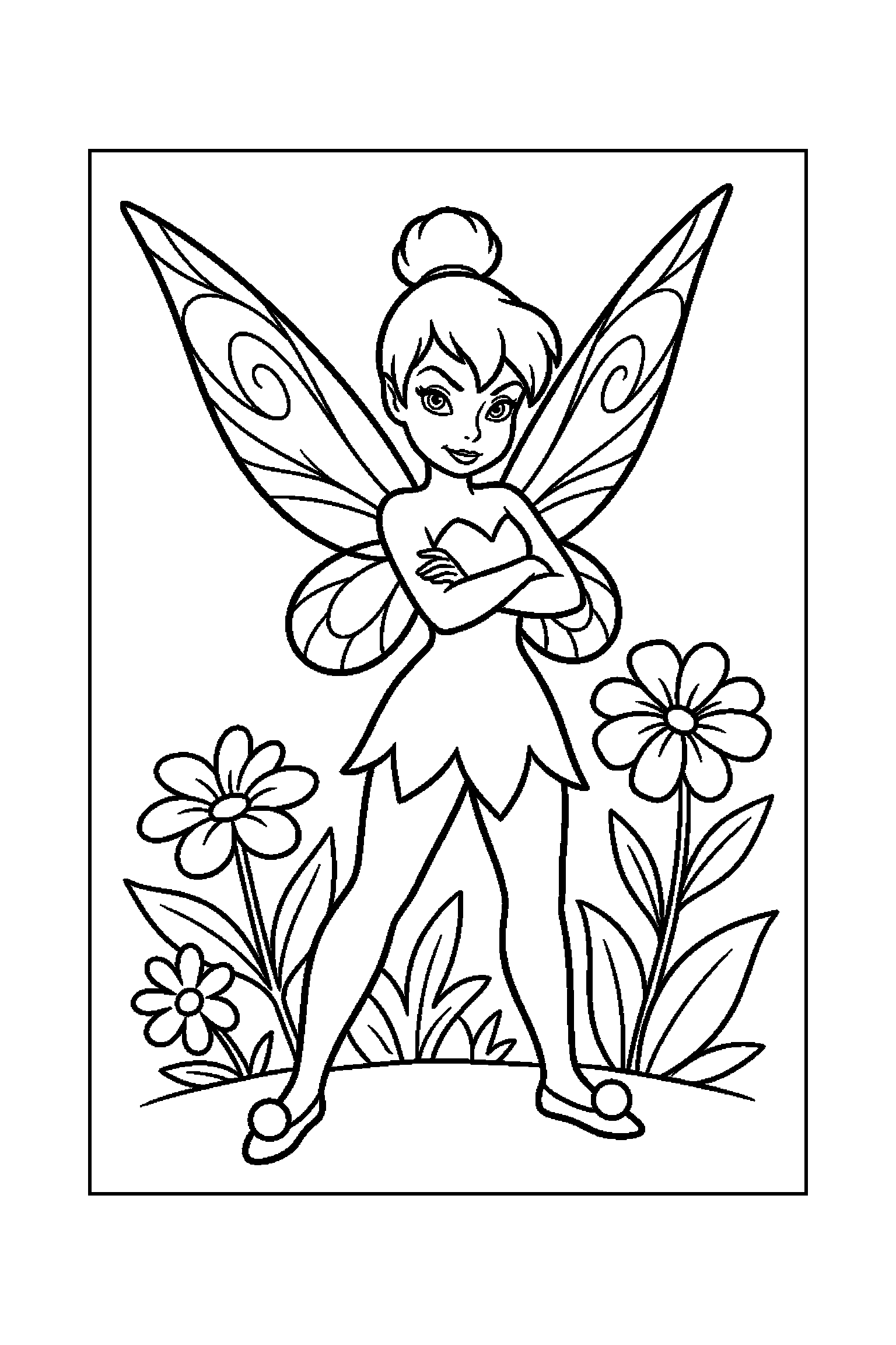 Coloriage Fée Clochette gratuit à imprimer - Clochette dans une pose héroïque facile Coloriage Fée Clochette gratuit à imprimer : Clochette dans une pose héroïque facile