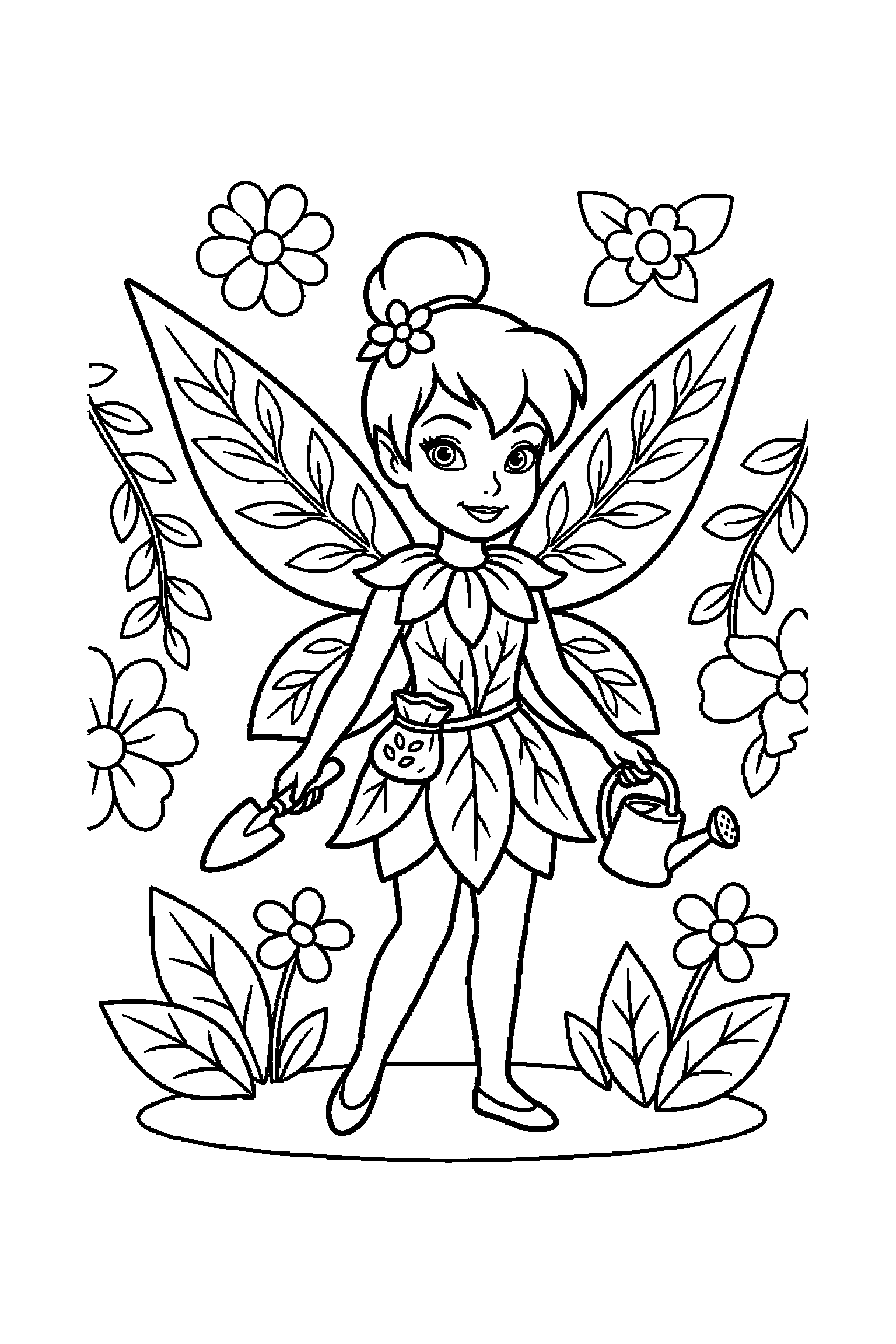 Coloriage Fée Clochette gratuit à imprimer - une fée jardinière prêt pour une aventure Coloriage Fée Clochette gratuit à imprimer : une fée jardinière prêt pour une aventure
