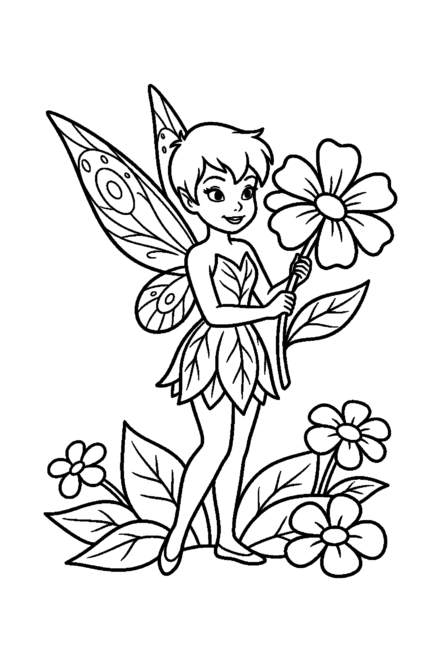 Coloriage Fée Clochette gratuit à imprimer - Clochette avec un accessoire facile à colorier Coloriage Fée Clochette gratuit à imprimer : Clochette avec un accessoire facile à colorier