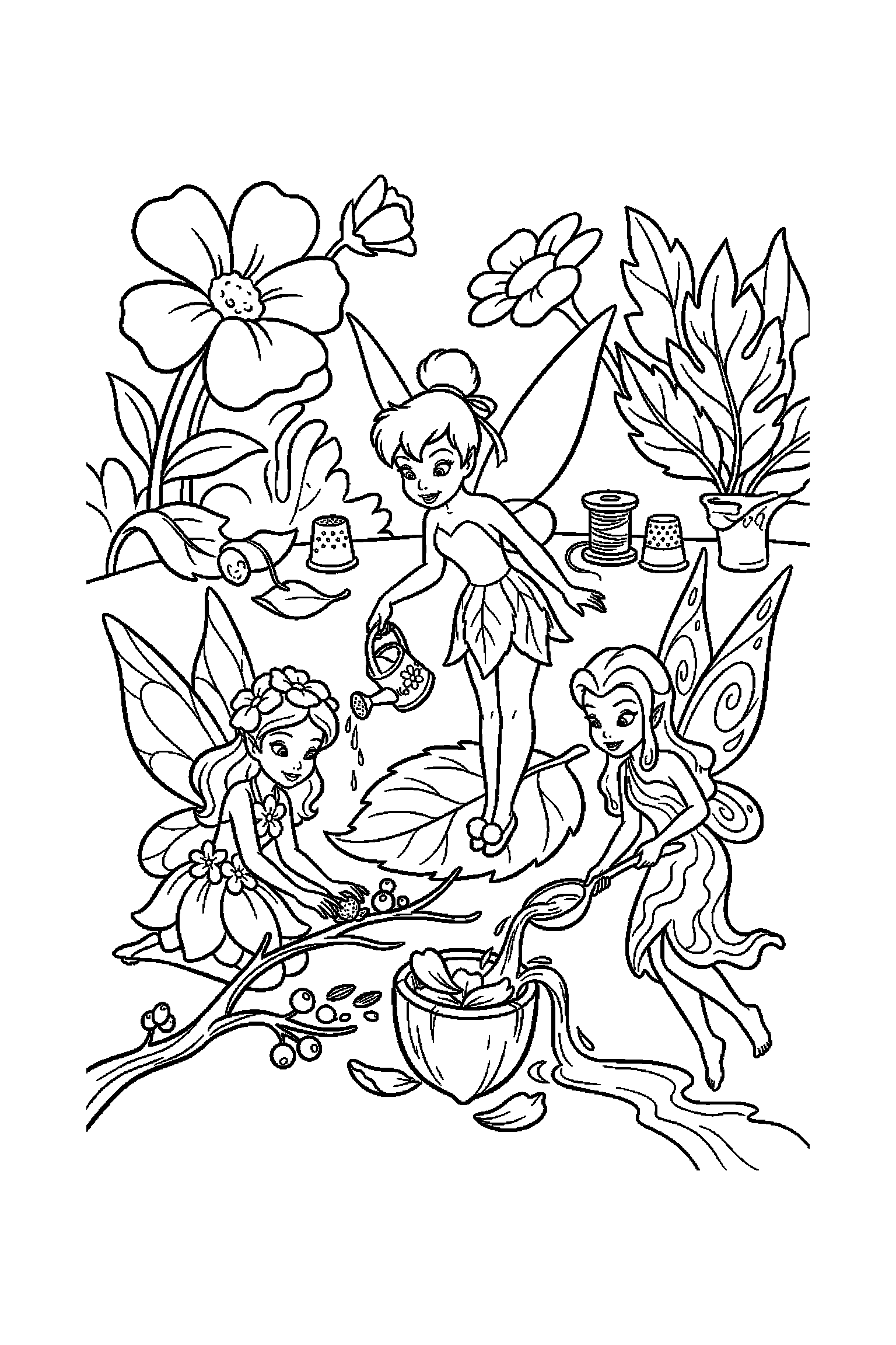 Coloriage Fée Clochette gratuit à imprimer - une petite fée qui prépare une activité Coloriage Fée Clochette gratuit à imprimer : une petite fée qui prépare une activité