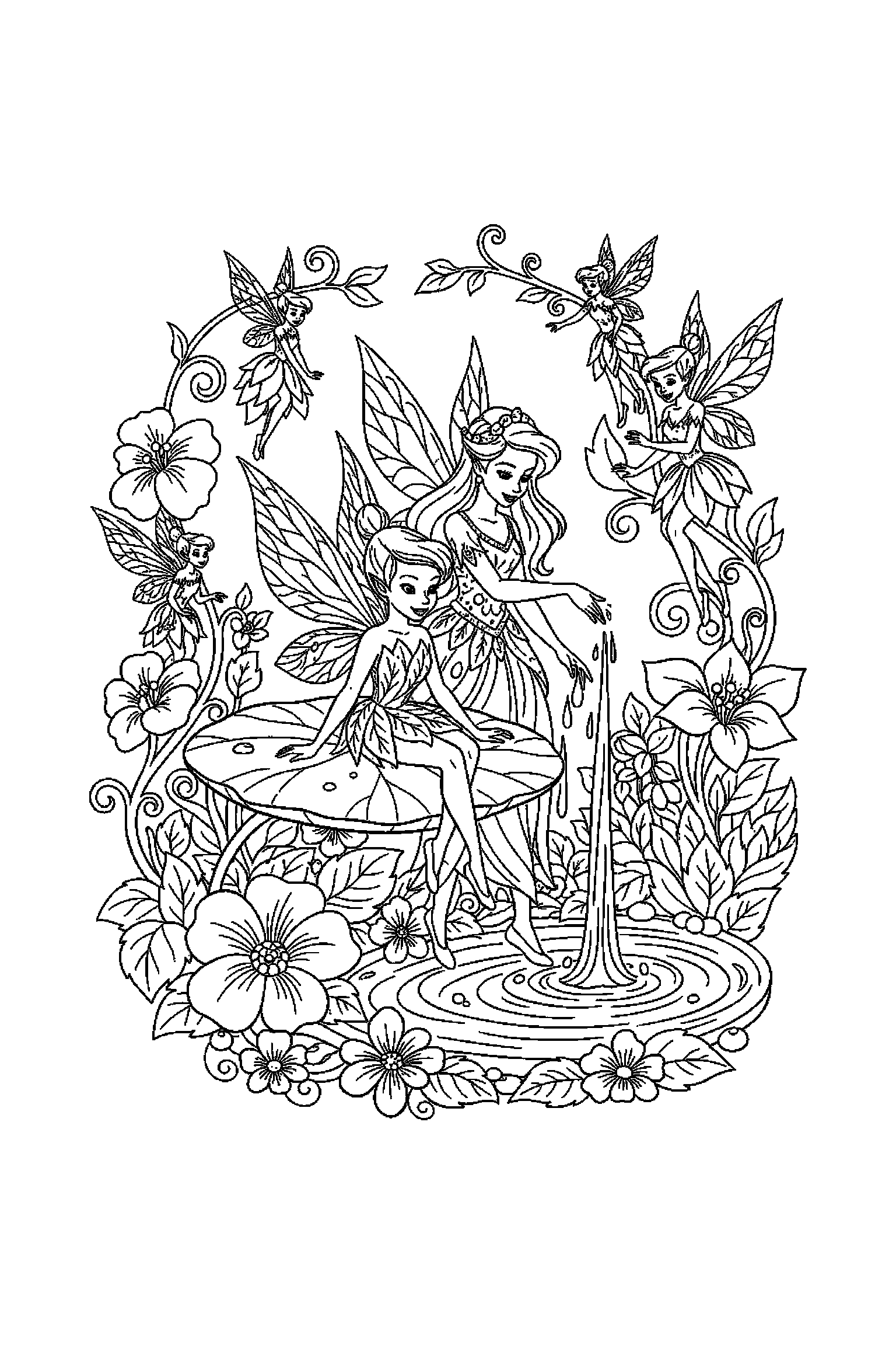 Coloriage Fée Clochette gratuit à imprimer - une fée des eaux avec un autre personnage de son univers Coloriage Fée Clochette gratuit à imprimer : une fée des eaux avec un autre personnage de son univers