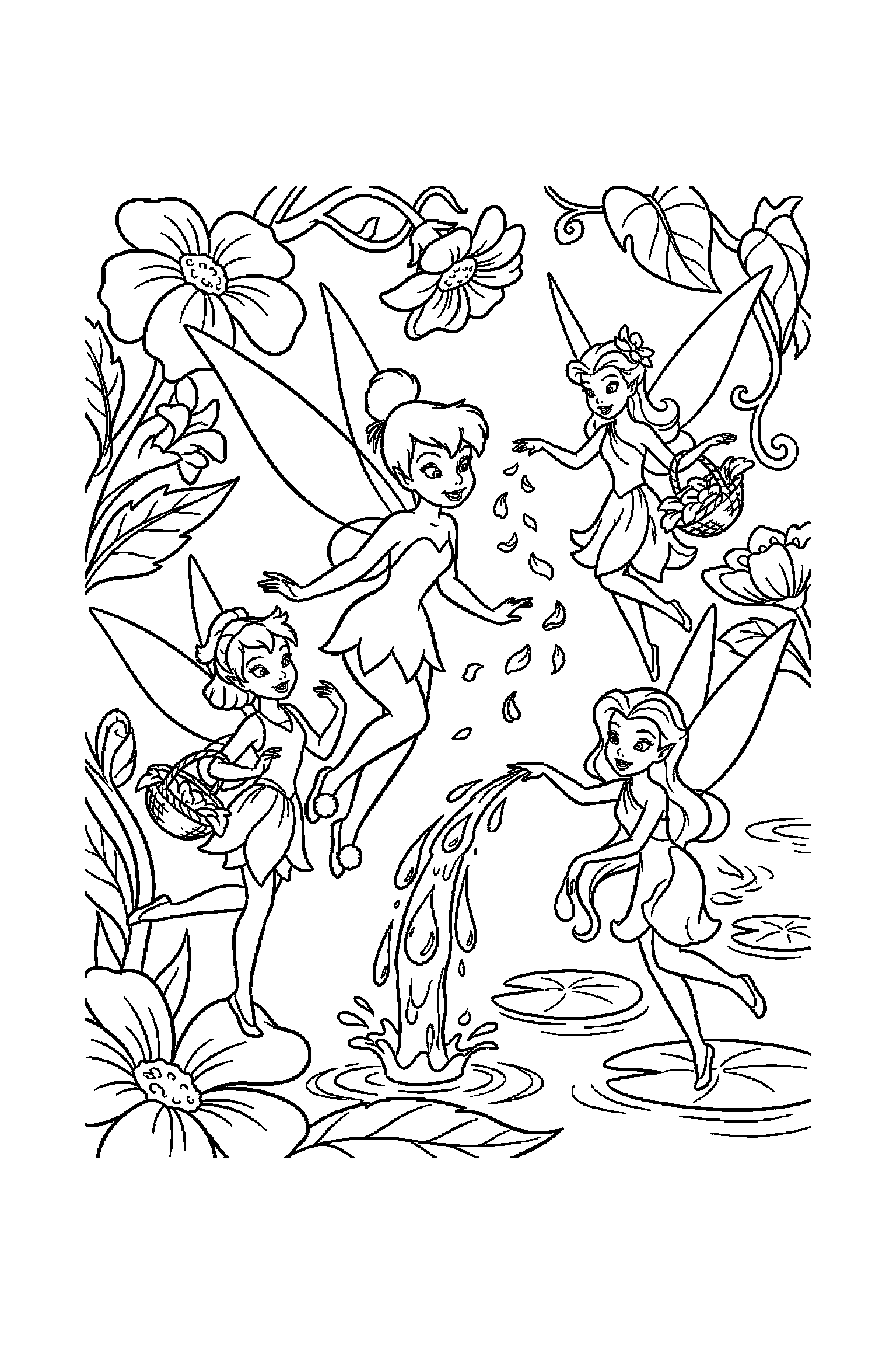 Coloriage Fée Clochette gratuit à imprimer - une fée des fleurs en mouvement avec des lignes simples Coloriage Fée Clochette gratuit à imprimer : une fée des fleurs en mouvement avec des lignes simples