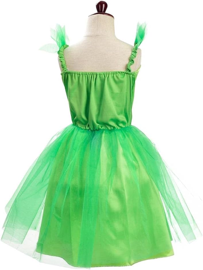 Costume Fée Clochette enfant, robe verte avec couronne de fleurs – Image 2