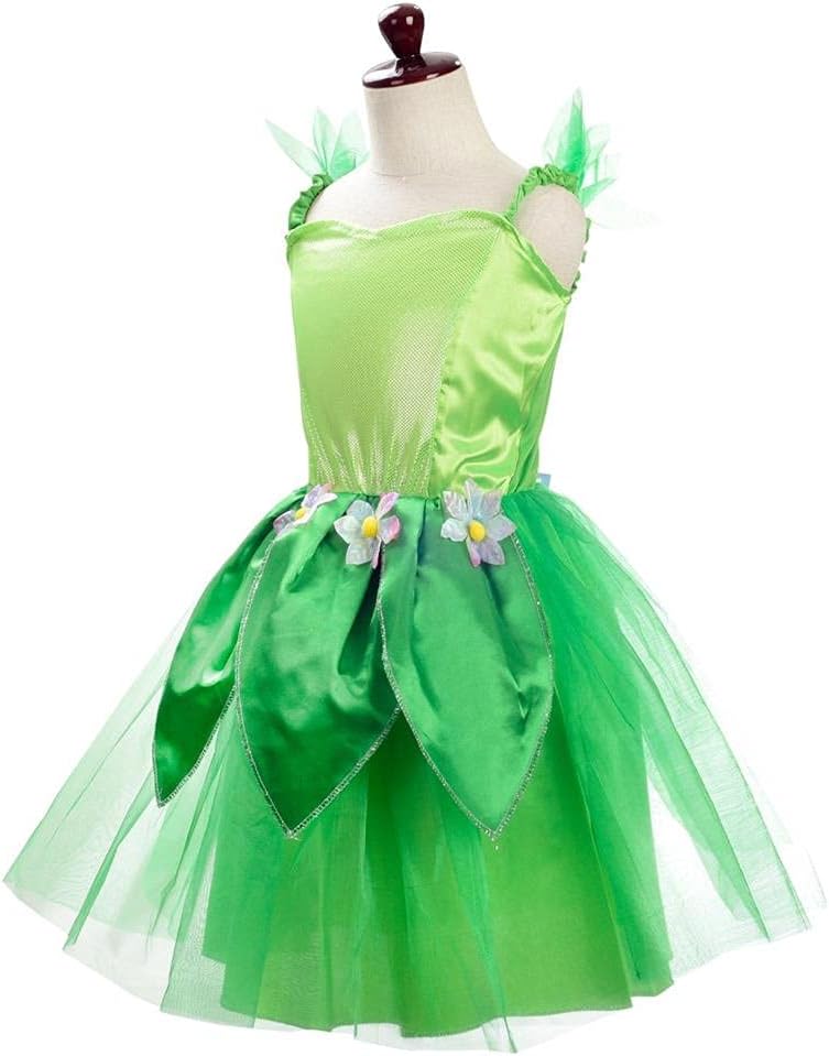 Costume Fée Clochette enfant, robe verte avec couronne de fleurs – Image 3