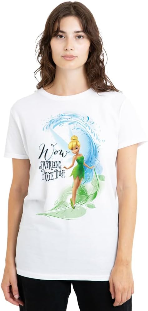 T-shirt femme blanc Disney Fairies avec Tinker Bell et poussière de fée
