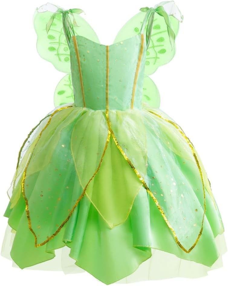Costume Fée Clochette enfant avec robe verte et ailes