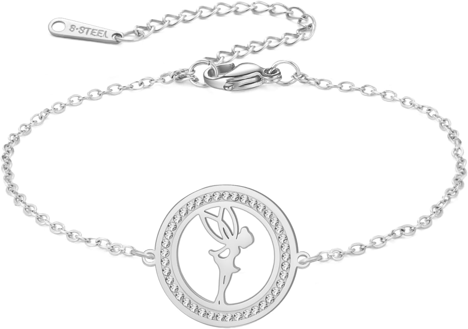 Bracelet Clochette et Princesse Wendy en argent avec Cubic Zirconia