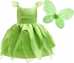 Costume Fée Clochette enfant avec robe verte et ailes de papillon