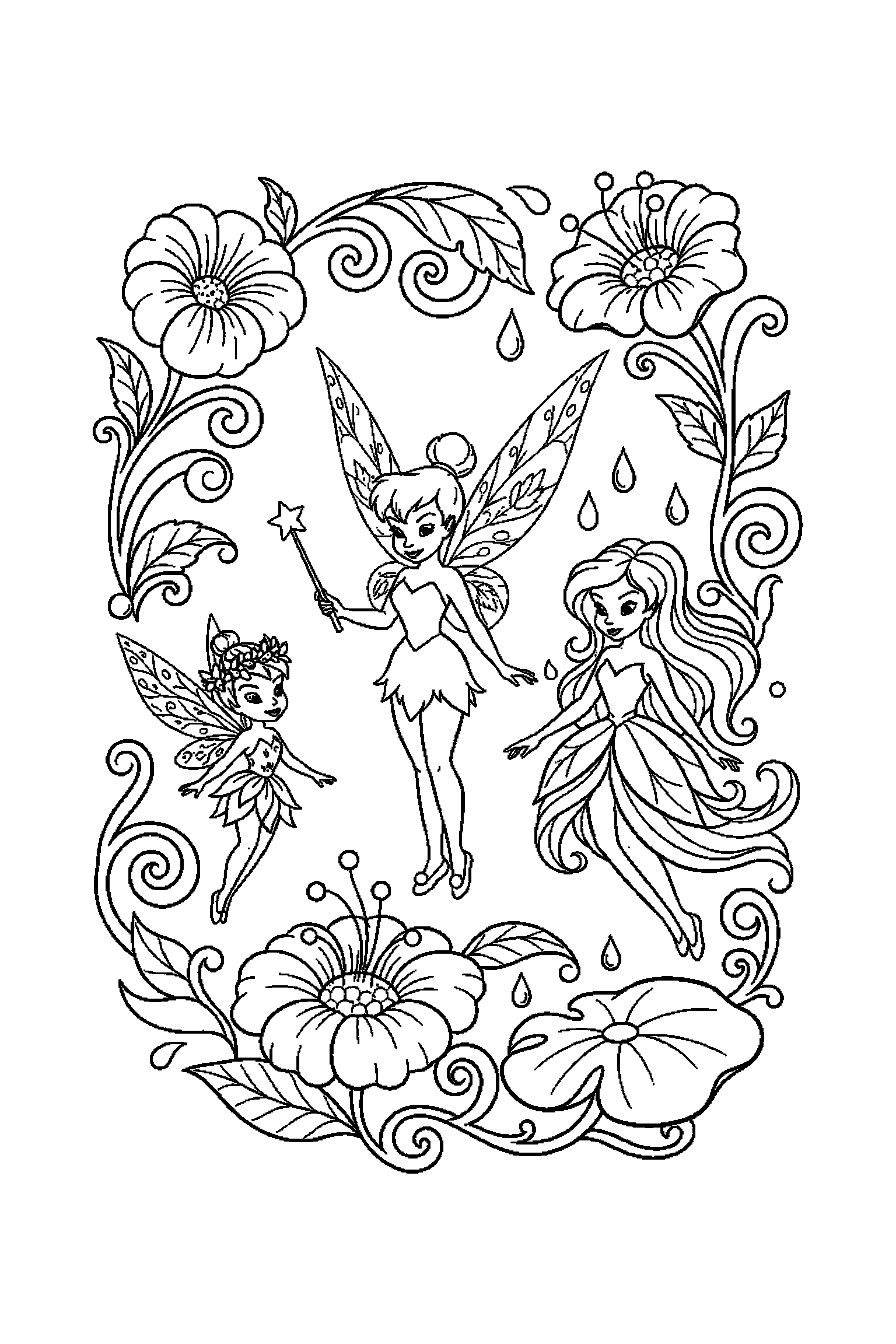 Coloriage Fée Clochette gratuit à imprimer - Clochette dans une petite scène avec une baguette Coloriage Fée Clochette gratuit à imprimer : Clochette dans une petite scène avec une baguette