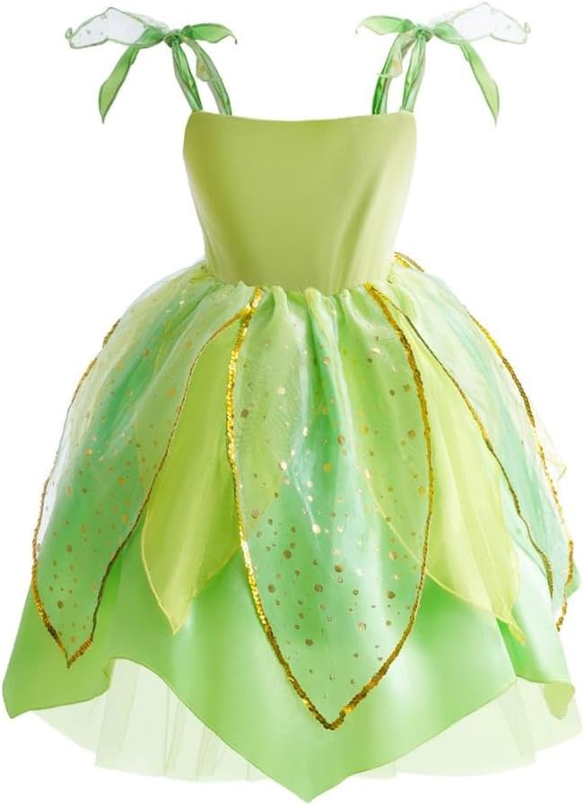 Costume Fée Clochette enfant avec ailes, robe verte de fée – Image 2