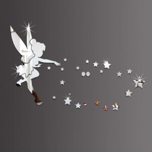 Sticker mural miroir acrylique Fée Clochette avec étoiles