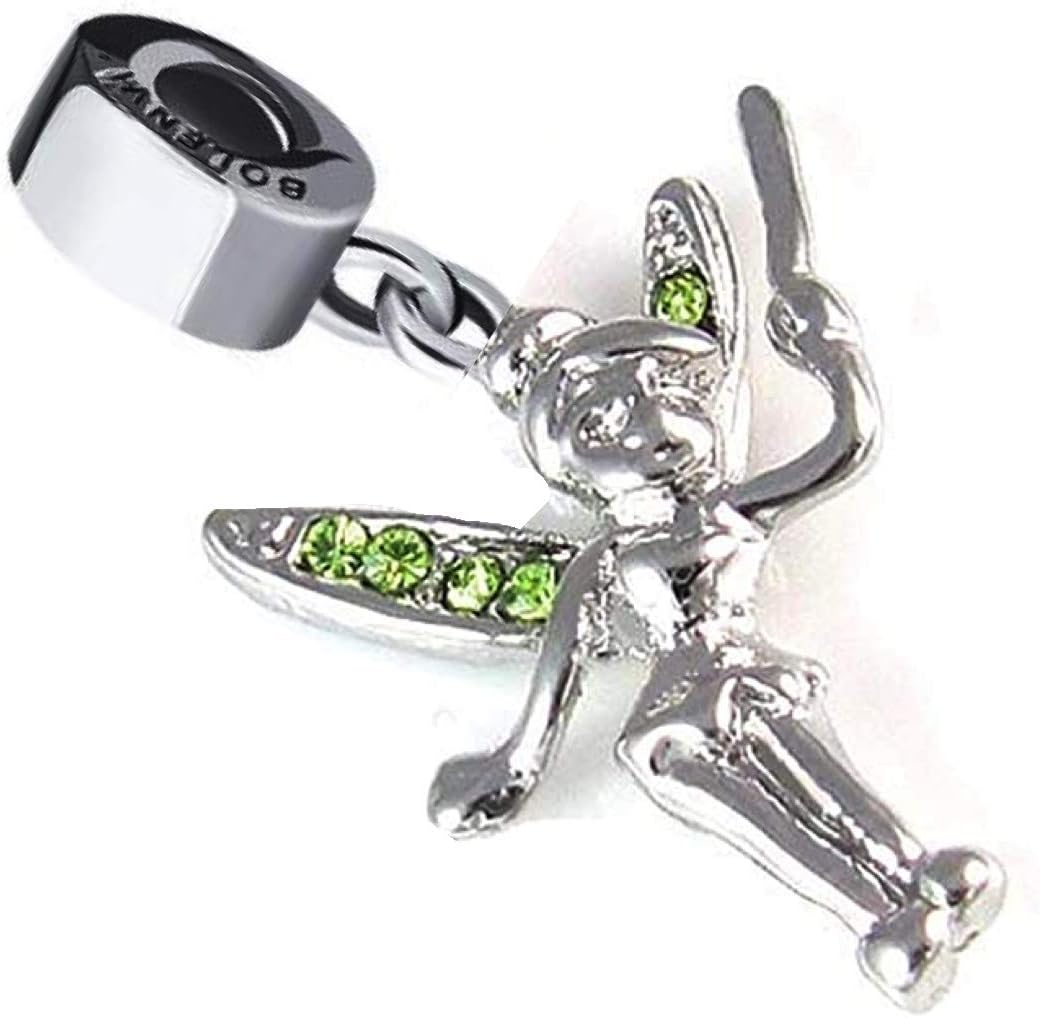 Breloque Fée Clochette verte en argent sterling 925 à cristaux Swarovski