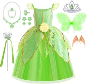Déguisement Fée Clochette Tinkerbell vert avec ailes et 8 accessoires