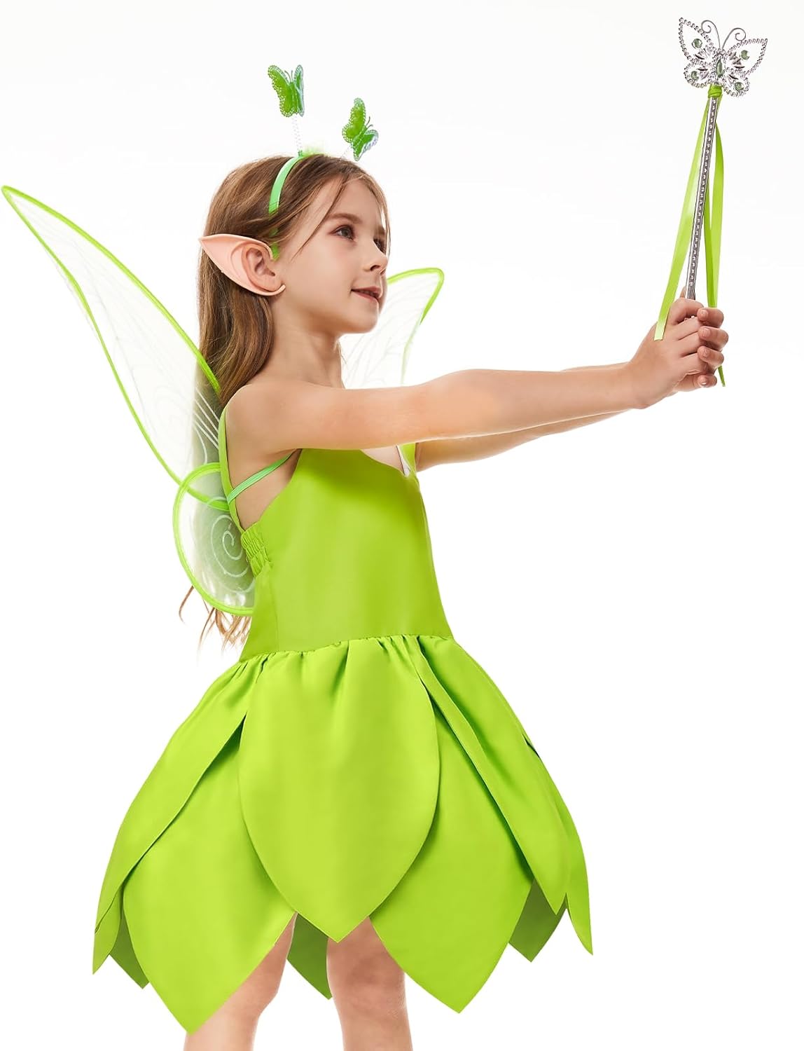 Costume Fée Clochette fille avec robe, ailes et baguette – Image 5