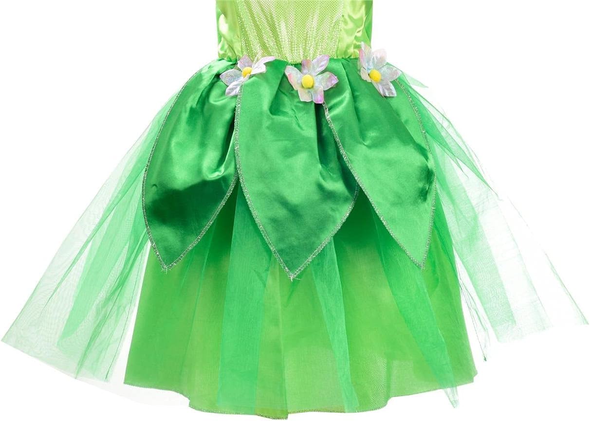 Costume Fée Clochette enfant, robe verte avec couronne de fleurs – Image 6