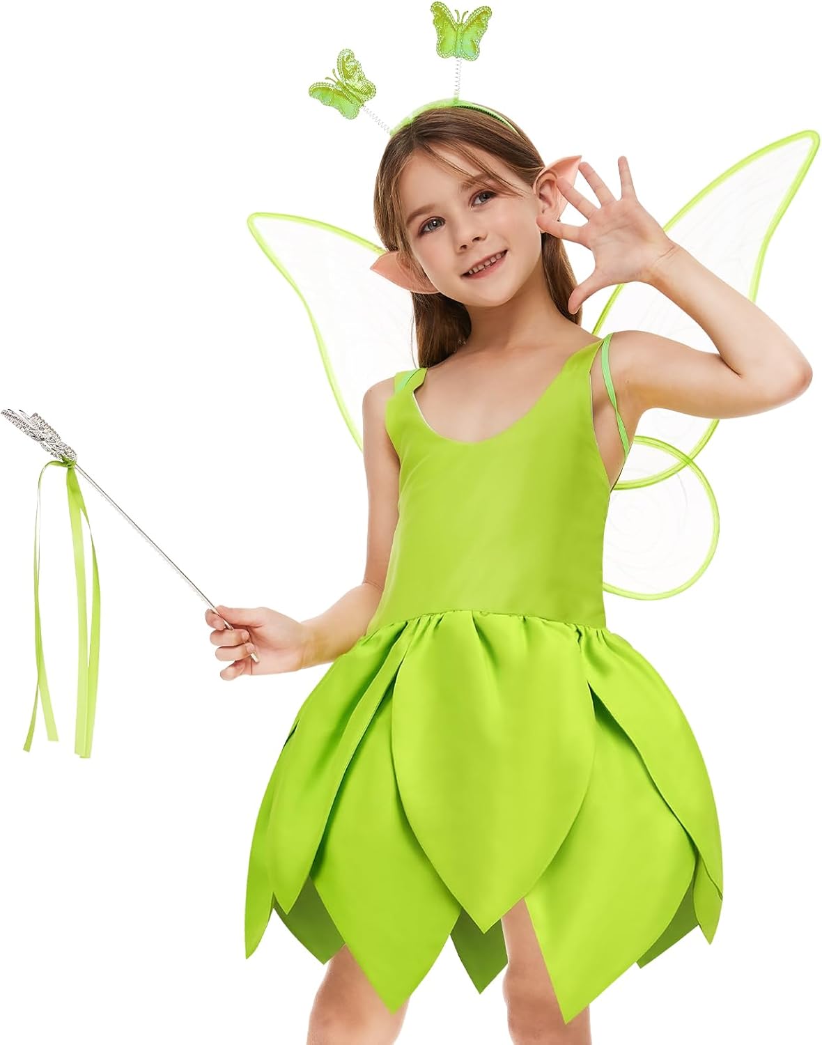 Costume Fée Clochette fille avec robe, ailes et baguette – Image 6