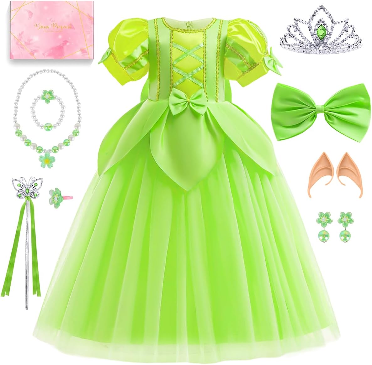 Costume Tinkerbell enfant avec robe verte et accessoires