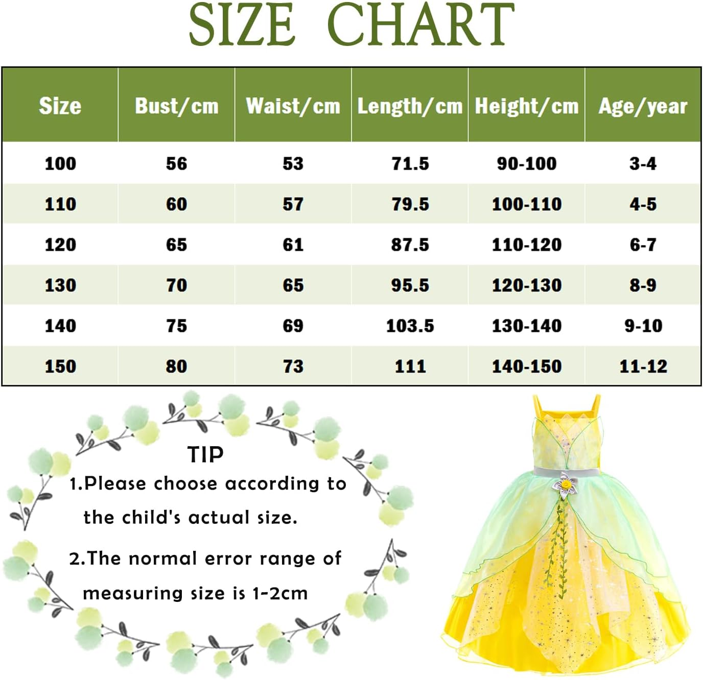 Robe Tiana verte avec 7 accessoires pour déguisement Fée Clochette enfant – Image 7