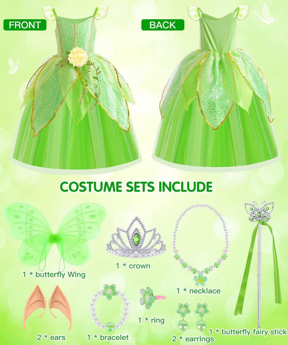 Déguisement Fée Clochette Tinkerbell vert avec ailes et 8 accessoires – Image 2