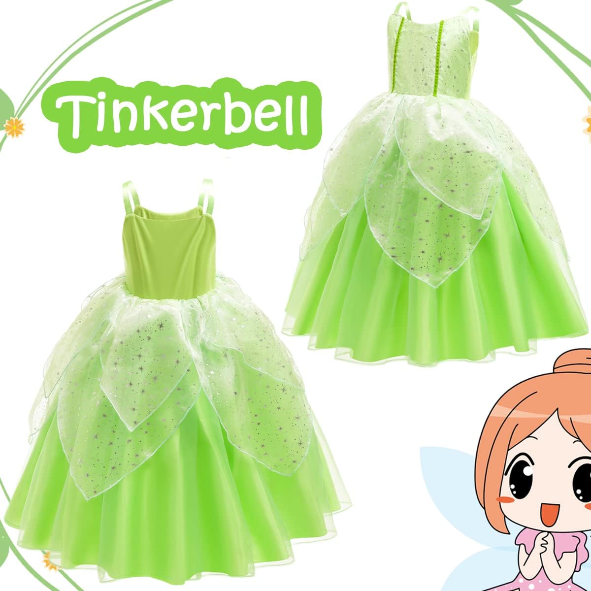 Déguisement Tinkerbell vert en tulle avec ailes et accessoires – Image 5