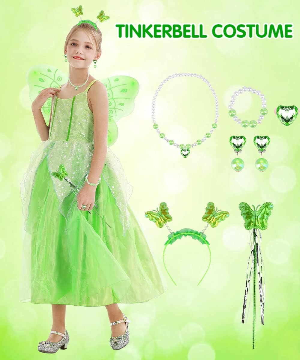 Costume Tinkerbell fille taille 110 avec robe verte et ailes papillon – Image 7