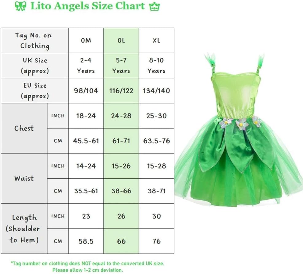 Costume Fée Clochette enfant, robe verte avec couronne de fleurs – Image 7