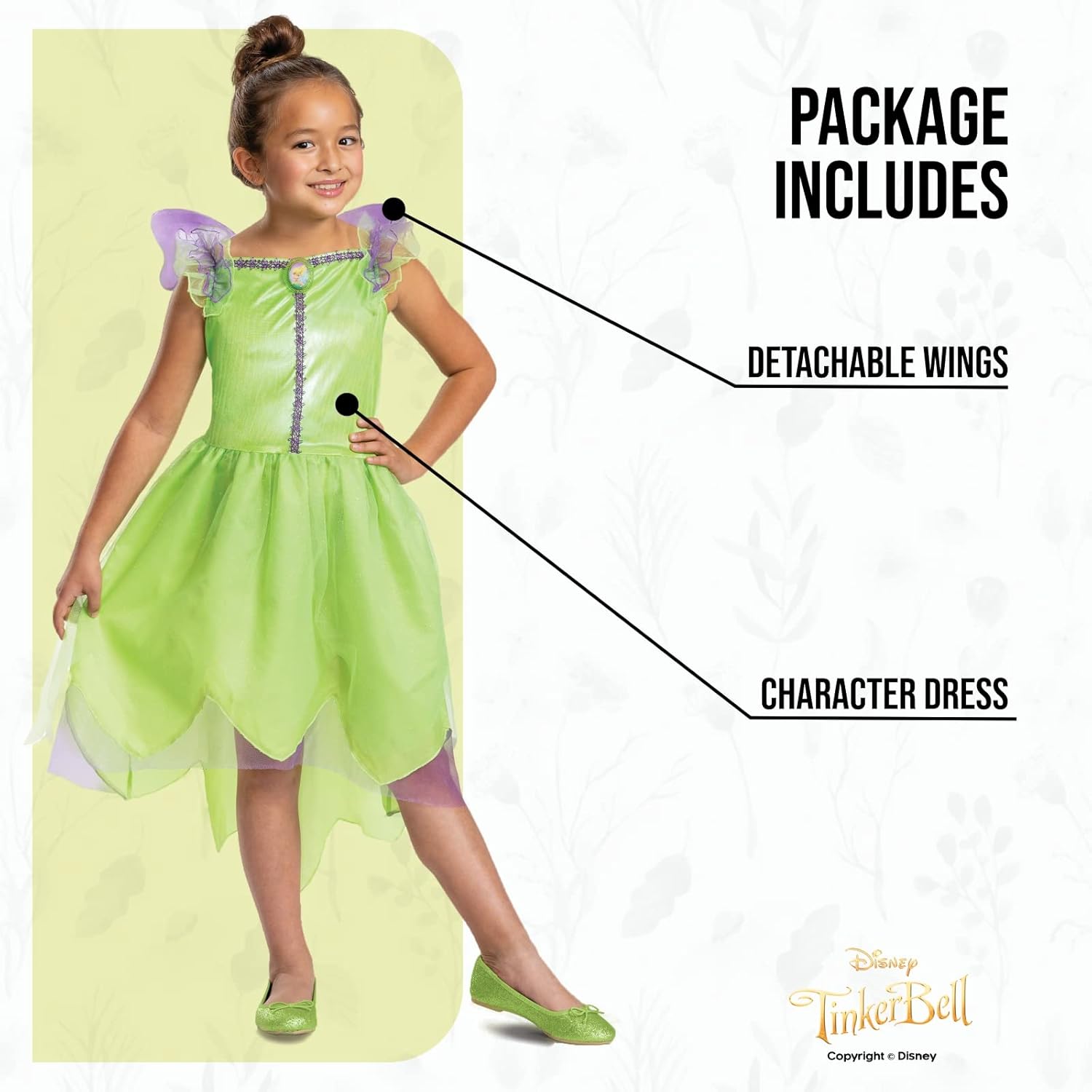 Costume Disney Fée Clochette enfant avec ailes amovibles – Image 3