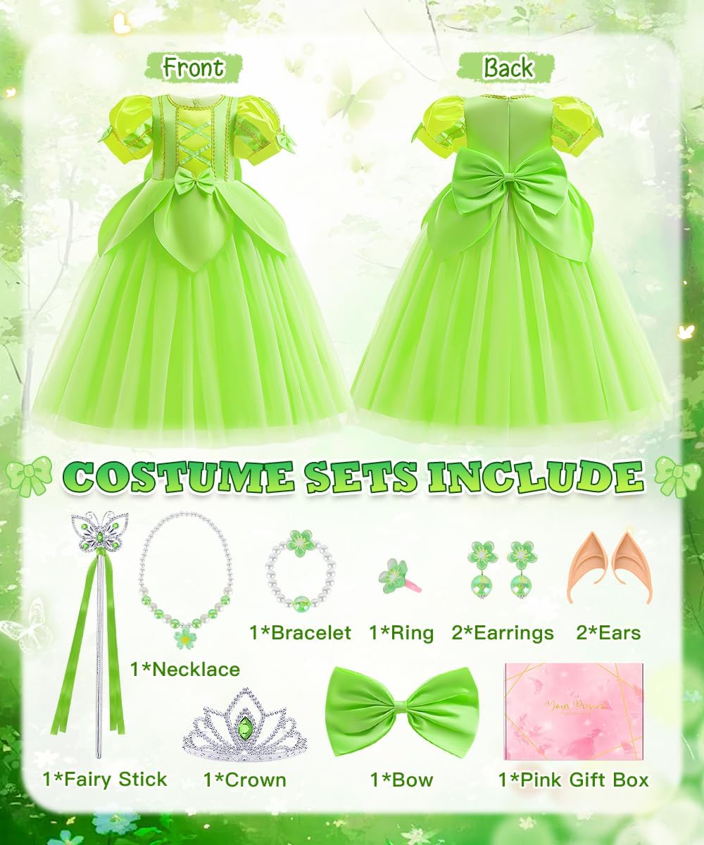 Costume Tinkerbell enfant avec robe verte et accessoires – Image 2