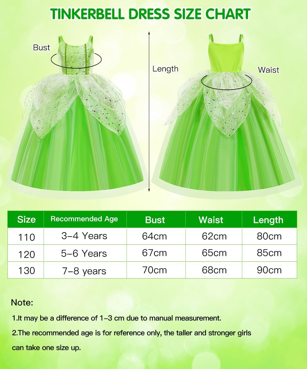 Costume Tinkerbell fille taille 110 avec robe verte et ailes papillon – Image 6