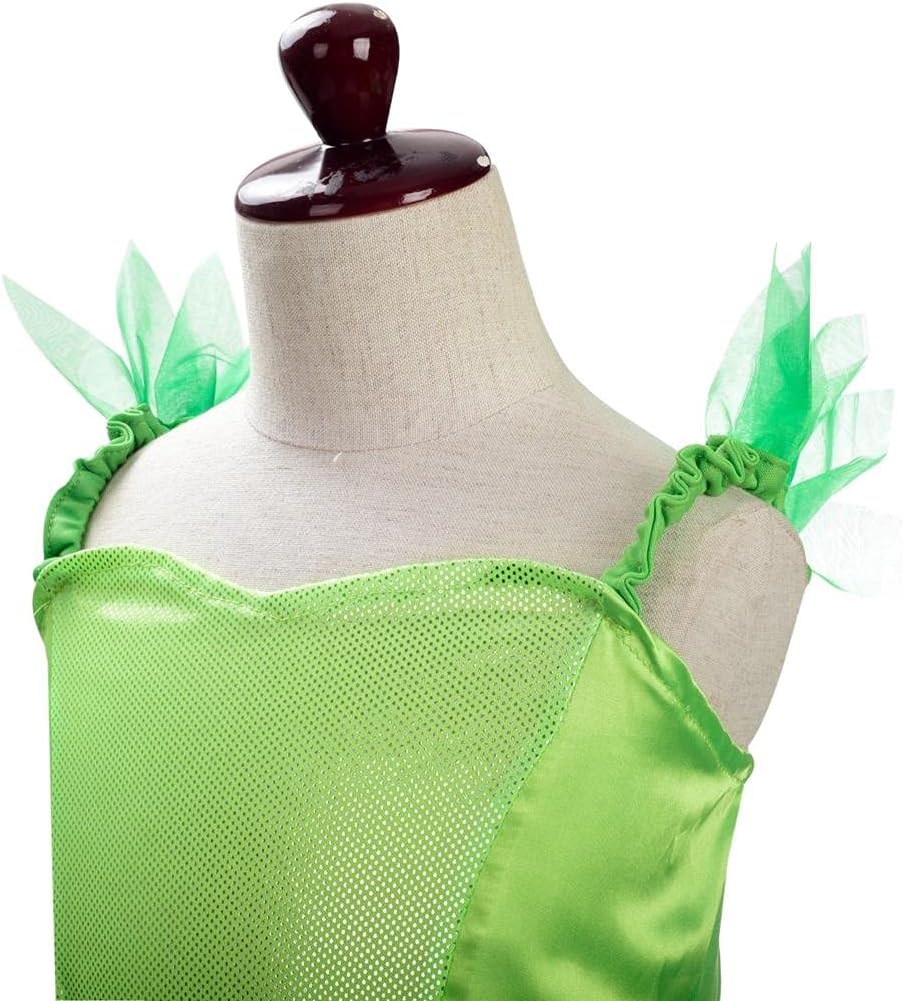 Costume Fée Clochette enfant, robe verte avec couronne de fleurs – Image 5