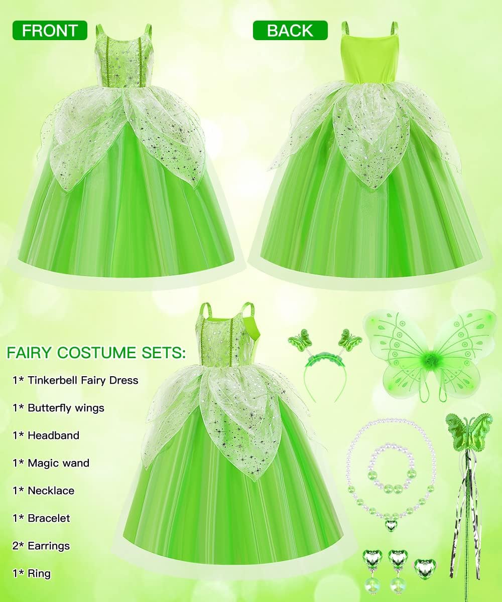 Costume Tinkerbell fille taille 110 avec robe verte et ailes papillon – Image 3