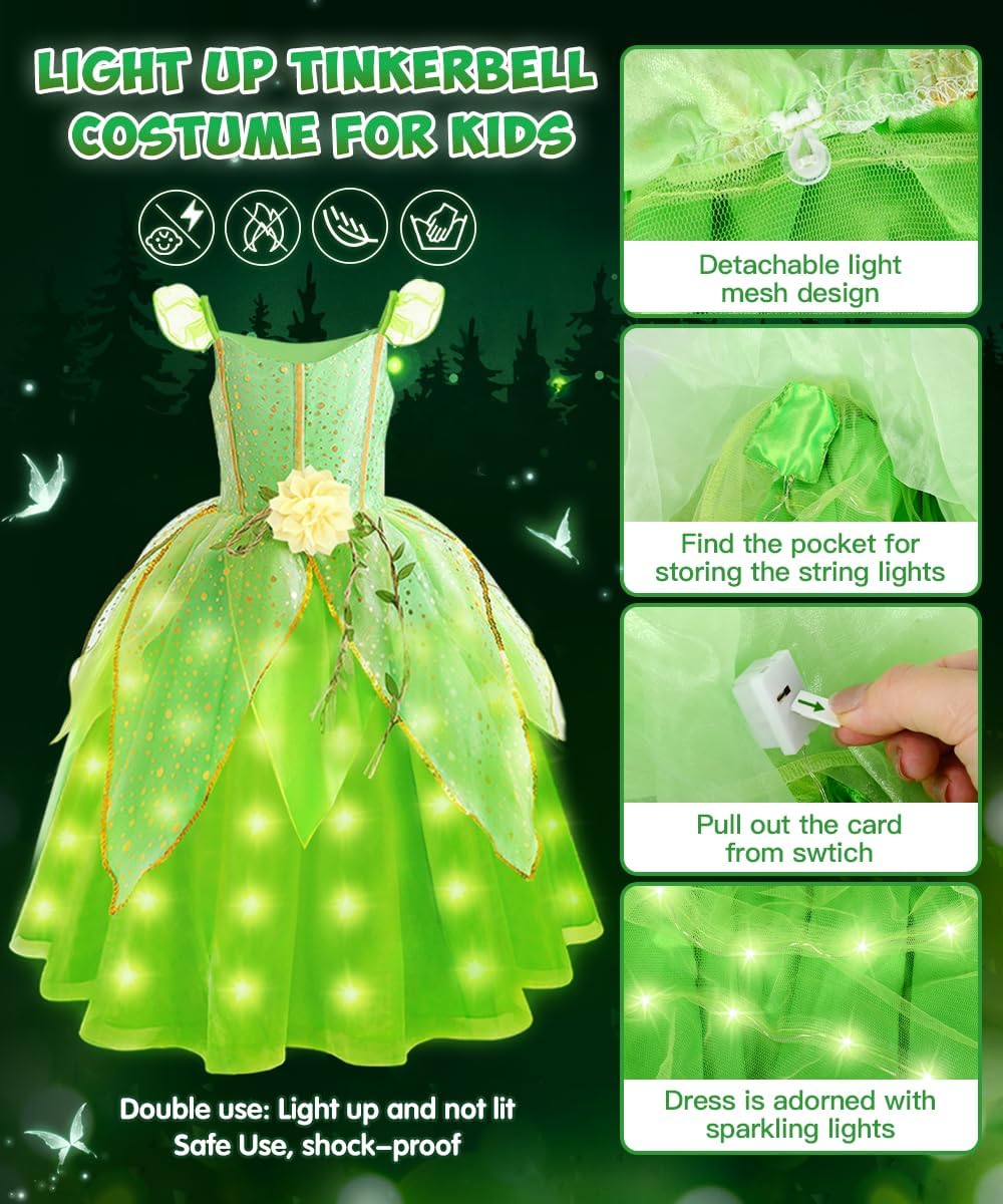 Costume Tinkerbell lumineux pour fille avec ailes – Image 5