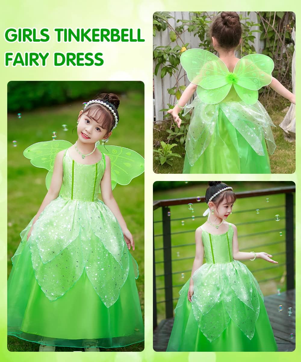 Costume Tinkerbell fille taille 110 avec robe verte et ailes papillon – Image 5