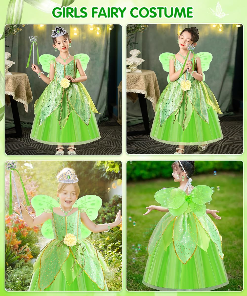 Déguisement Fée Clochette Tinkerbell vert avec ailes et 8 accessoires – Image 5