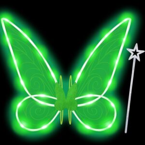 Ailes de fée Clochette lumineuses vertes à 8 modes LED