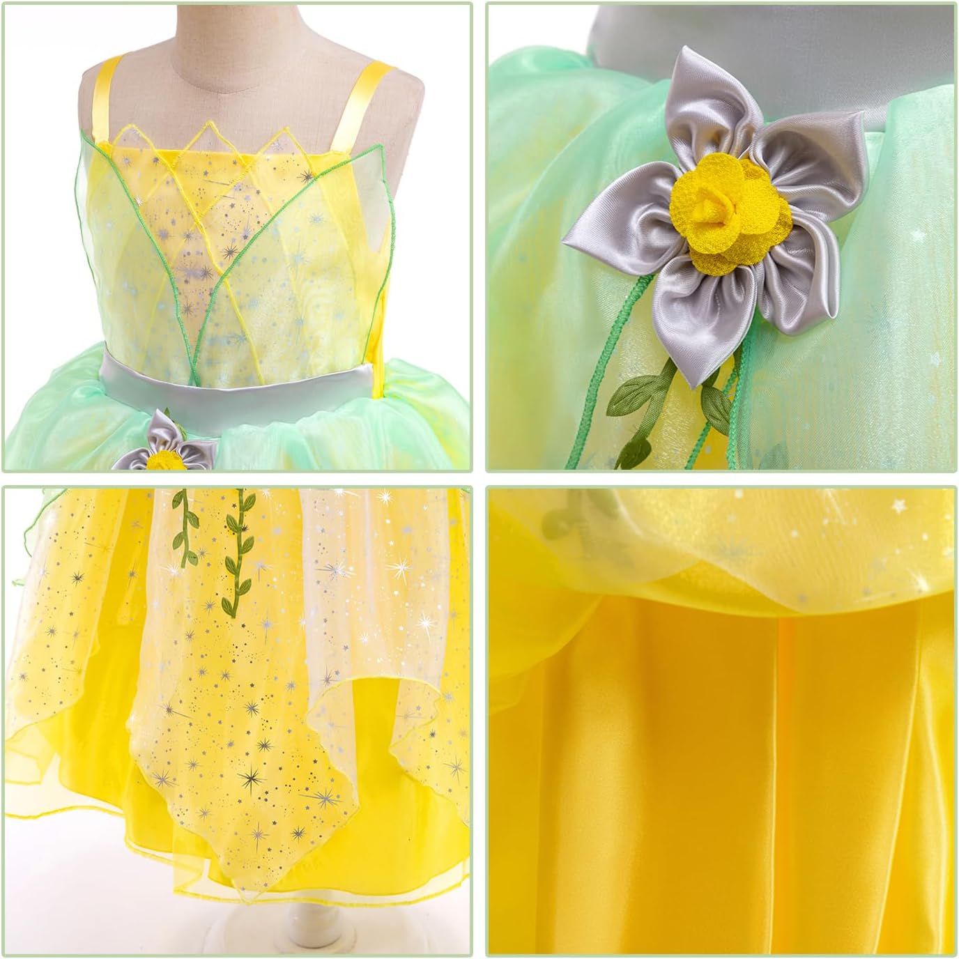 Robe Tiana verte avec 7 accessoires pour déguisement Fée Clochette enfant – Image 4