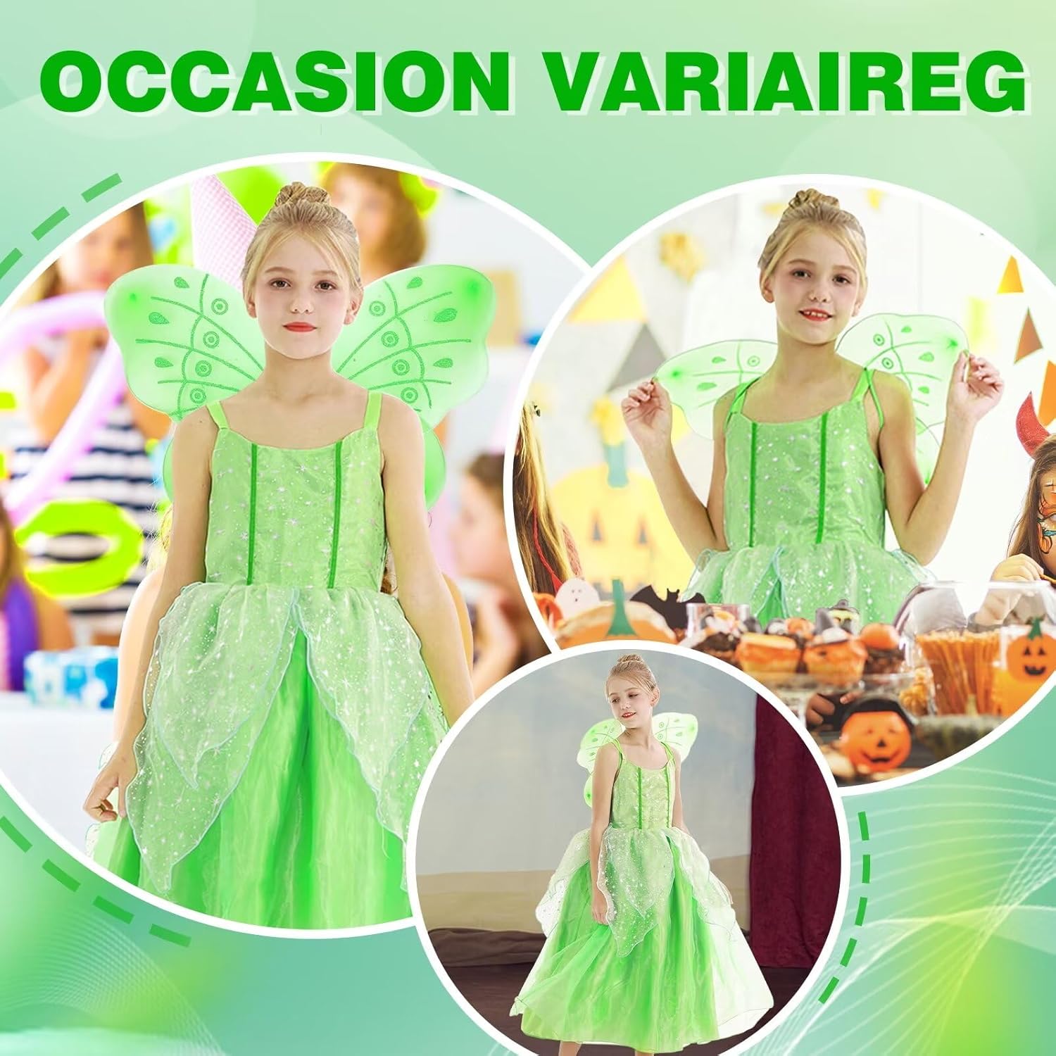 Costume Tinkerbell Fée Clochette vert avec ailes pour fille – Image 6