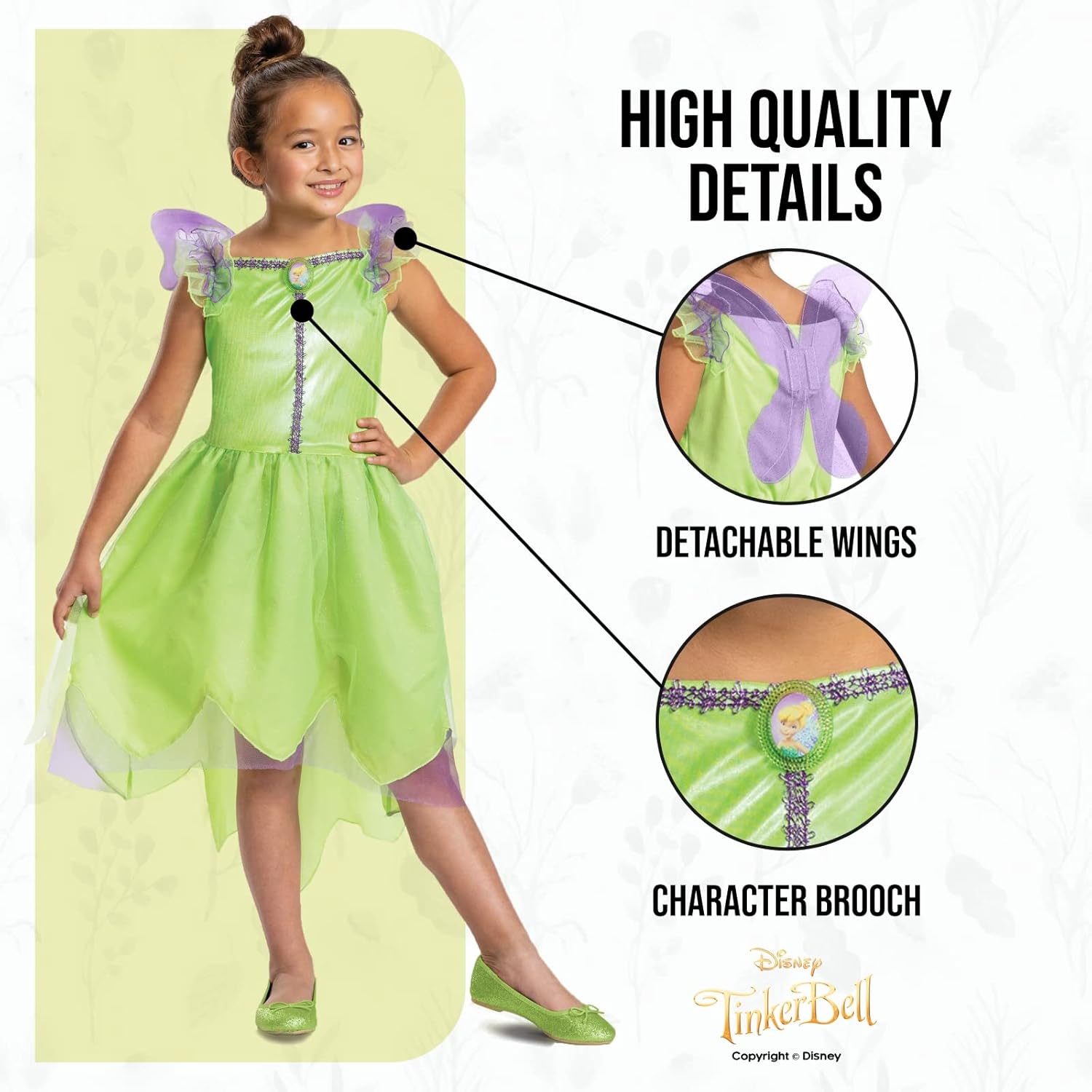 Costume Disney Fée Clochette enfant avec ailes amovibles – Image 4
