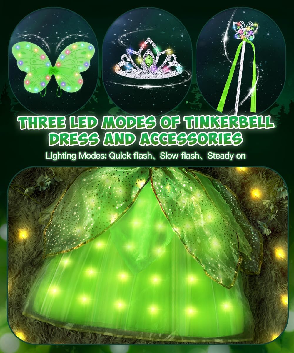 Costume Tinkerbell lumineux pour fille avec ailes – Image 8