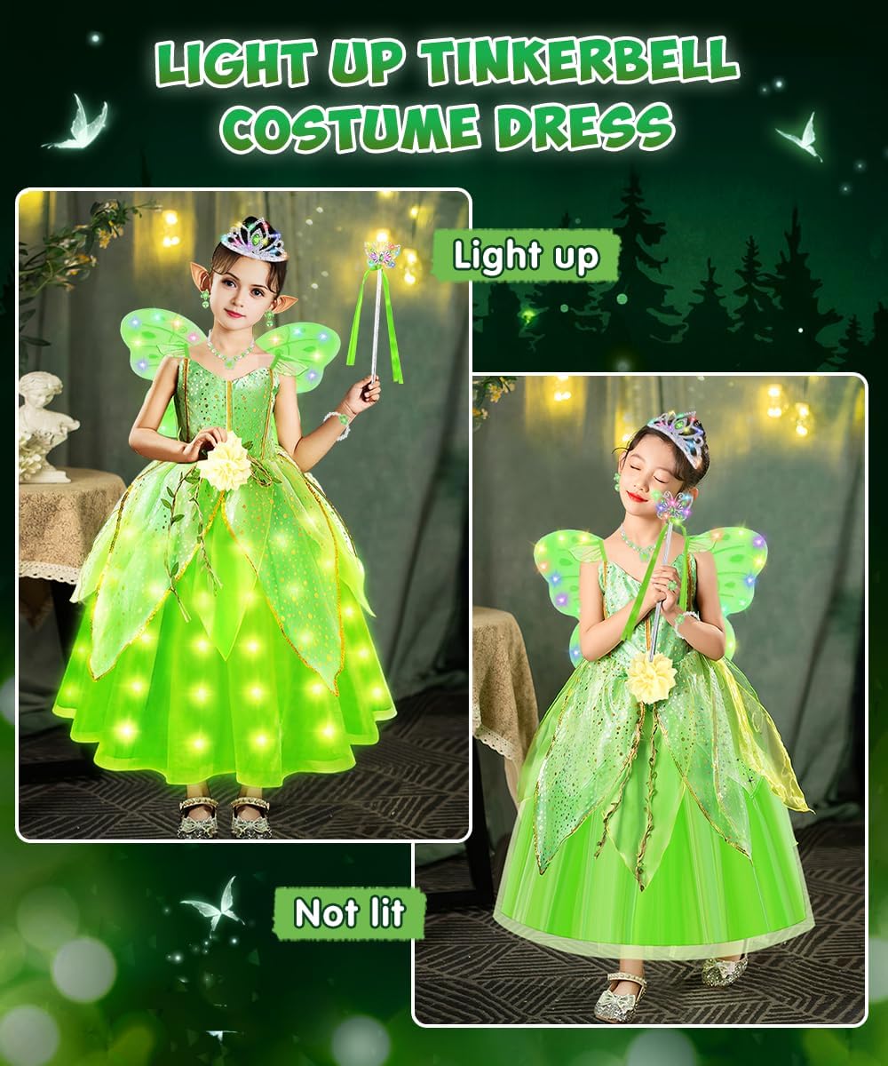 Costume Tinkerbell lumineux pour fille avec ailes – Image 4