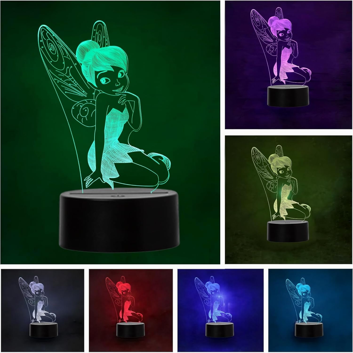 Lampe LED USB Fée Clochette à effet 3D multicolore