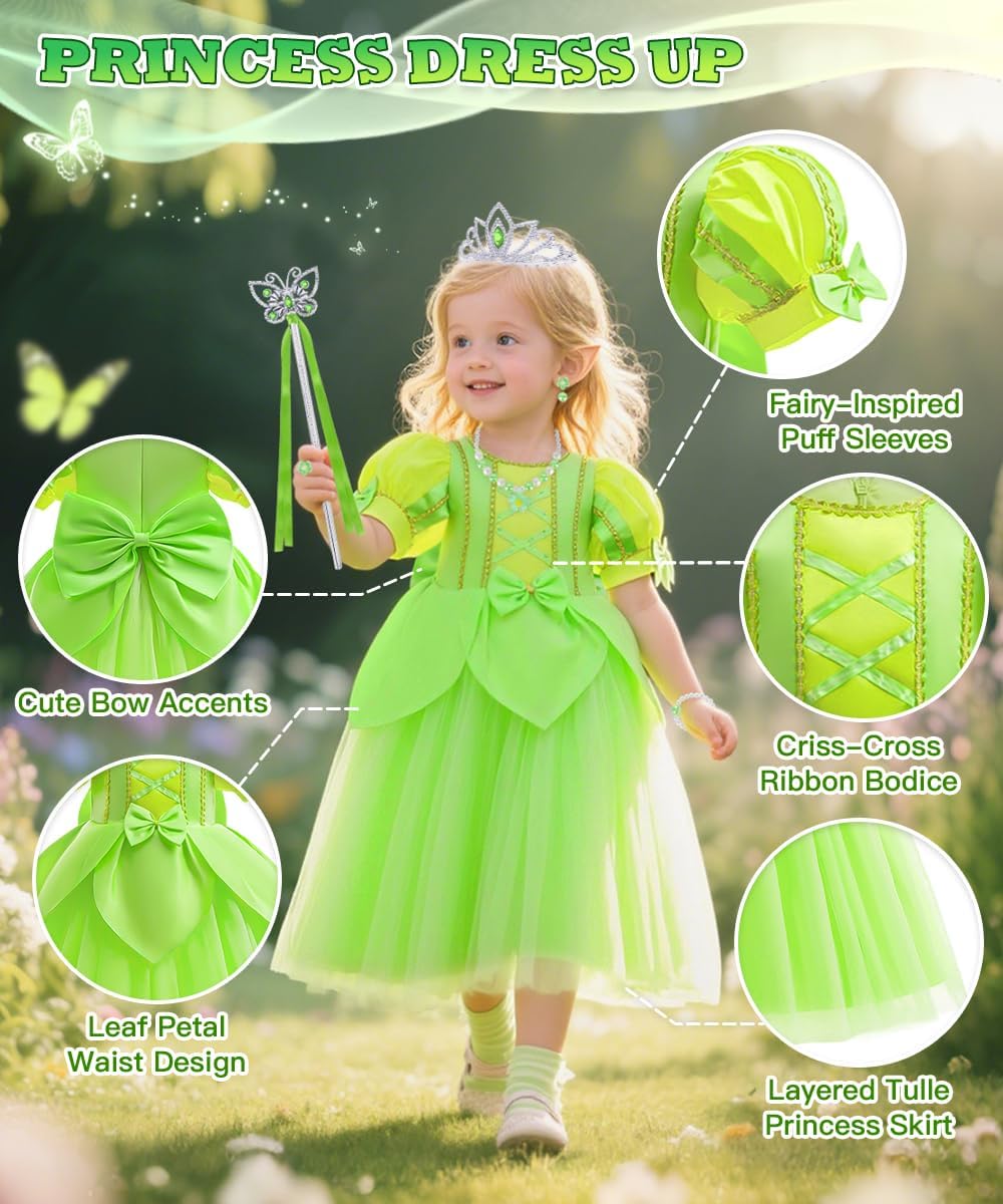 Costume Tinkerbell enfant avec robe verte et accessoires – Image 3