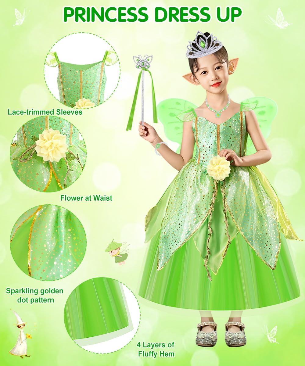 Déguisement Fée Clochette Tinkerbell vert avec ailes et 8 accessoires – Image 3