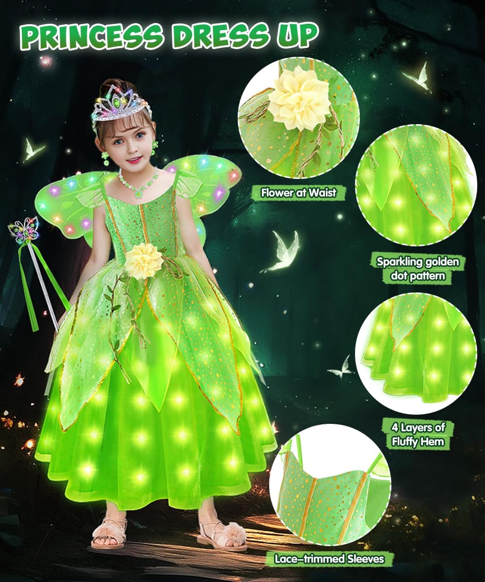 Costume Tinkerbell lumineux pour fille avec ailes – Image 3