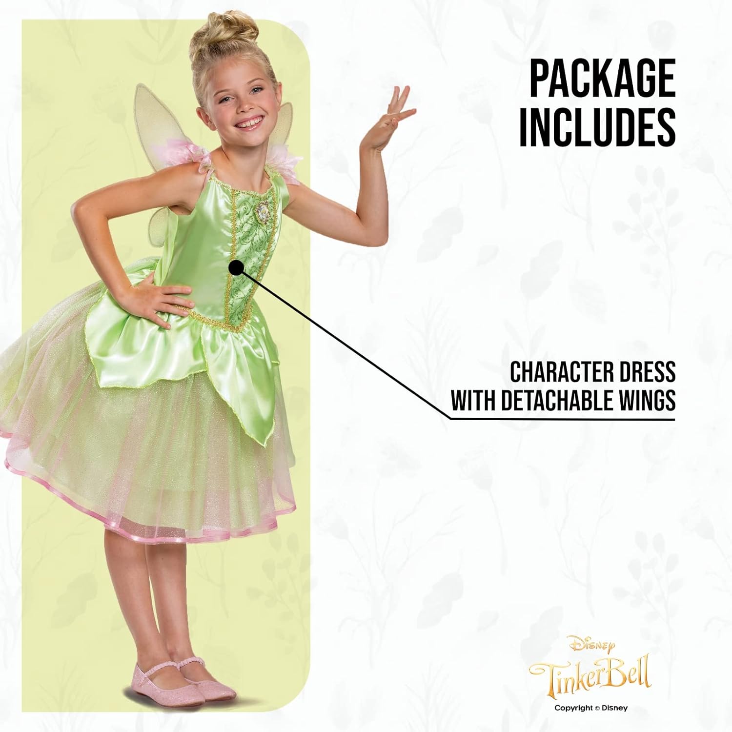 Déguisement Disney Fée Clochette avec ailes détachables pour fille – Image 3
