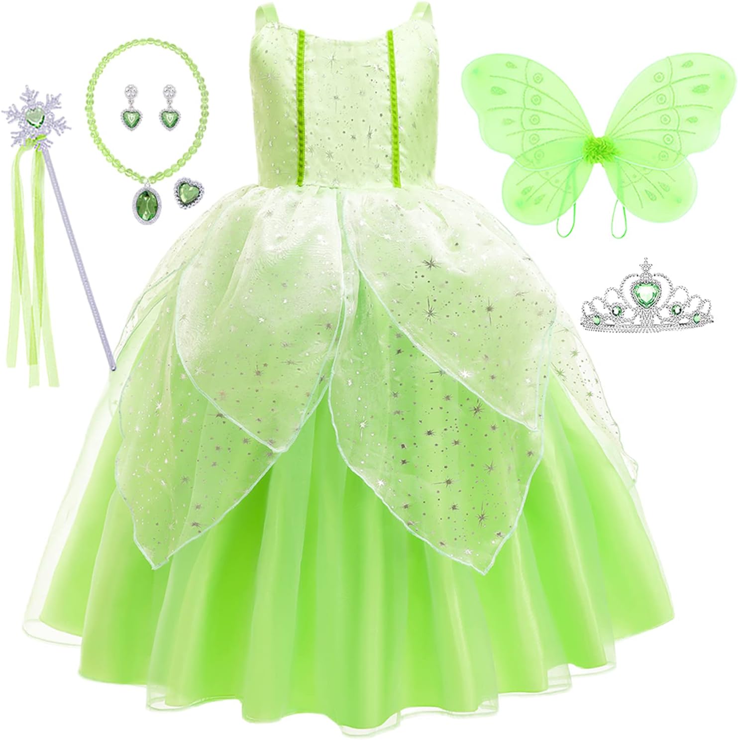 Déguisement Tinkerbell vert en tulle avec ailes et accessoires
