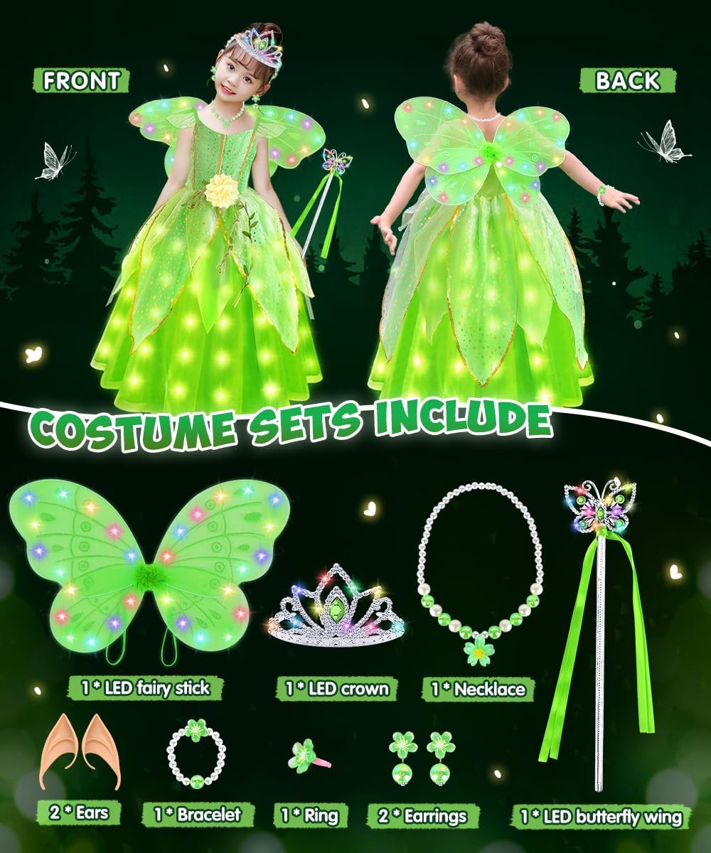 Costume Tinkerbell lumineux pour fille avec ailes – Image 2